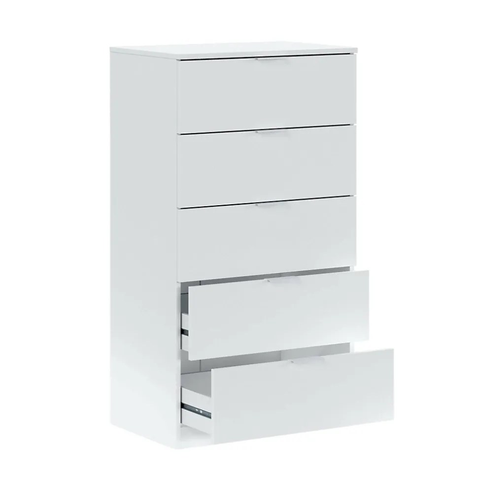 Commode Armenia, Commode 5 tiroirs, Commode pour chambre à coucher, Commode moderne, 60x40h110 cm, Blanc