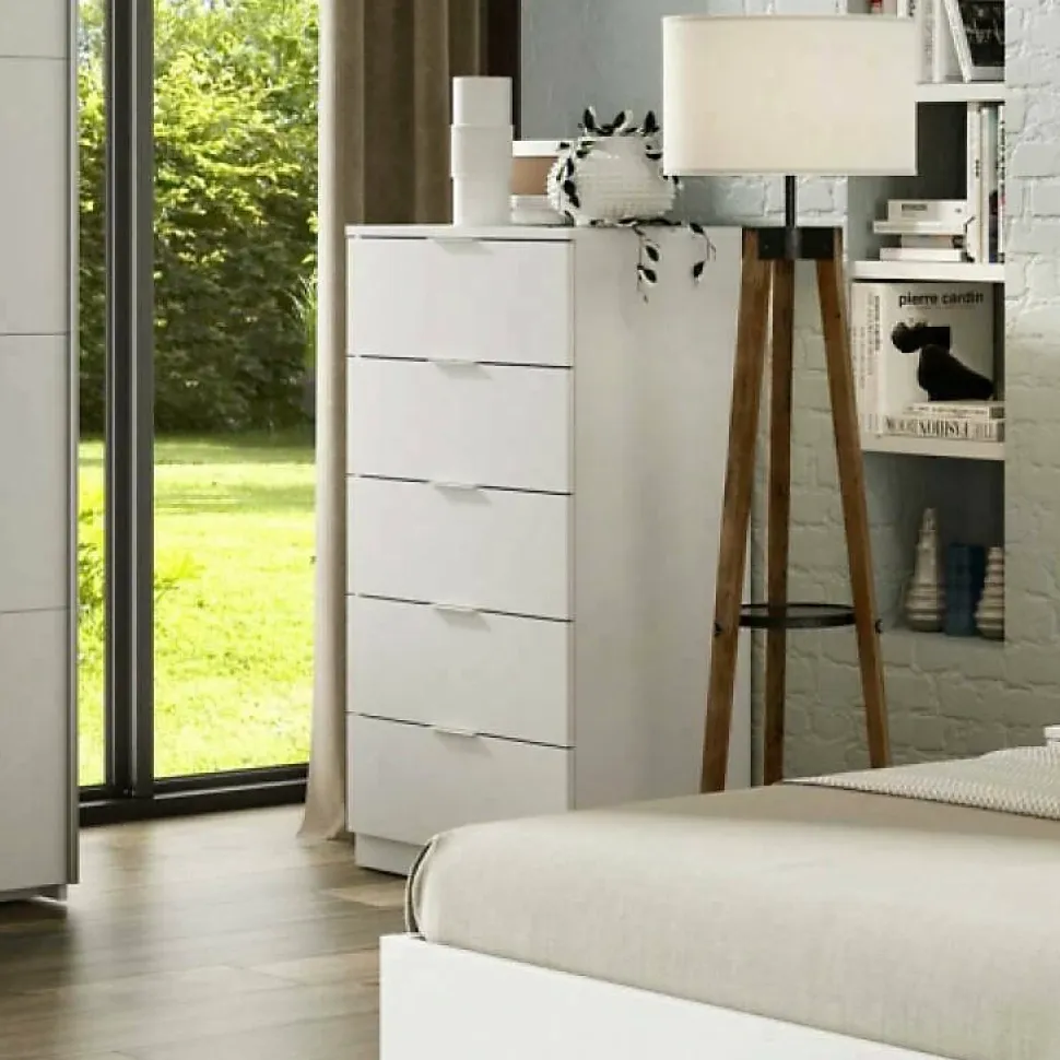 Commode Armenia, Commode 5 tiroirs, Commode pour chambre à coucher, Commode moderne, 60x40h110 cm, Blanc