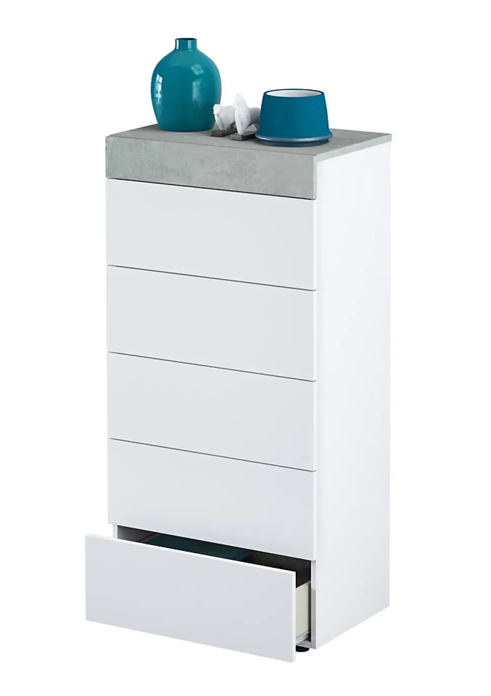 Commode Armo, commode 5 tiroirs, commode pour la chambre, commode moderne, 61x40h118 cm, blanc