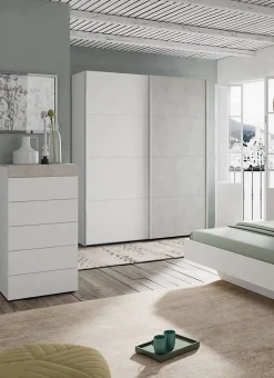 Commode Armo, commode 5 tiroirs, commode pour la chambre, commode moderne, 61x40h118 cm, blanc