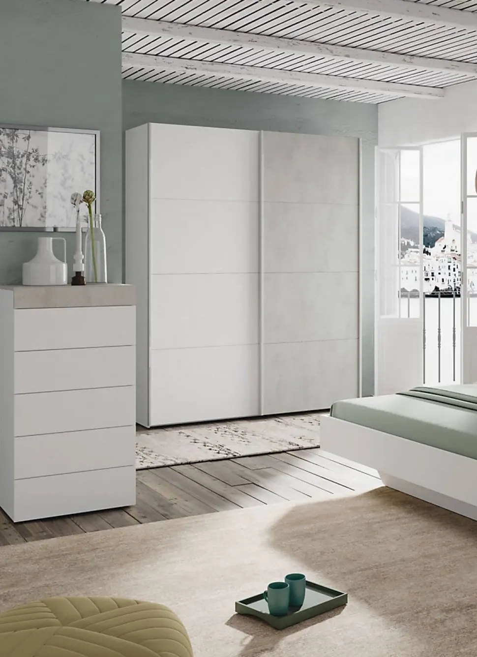 Commode Armo, commode 5 tiroirs, commode pour la chambre, commode moderne, 61x40h118 cm, blanc