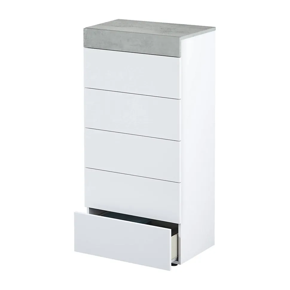 Commode Armo, commode 5 tiroirs, commode pour la chambre, commode moderne, 61x40h118 cm, blanc
