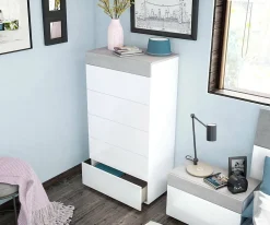 Commode Armo, commode 5 tiroirs, commode pour la chambre, commode moderne, 61x40h118 cm, blanc