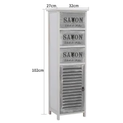 Commode Armoire Blanc Gris 3 Tiroirs Porte Bois 102x32x27