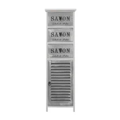 Commode Armoire Blanc Gris 3 Tiroirs Porte Bois 102x32x27