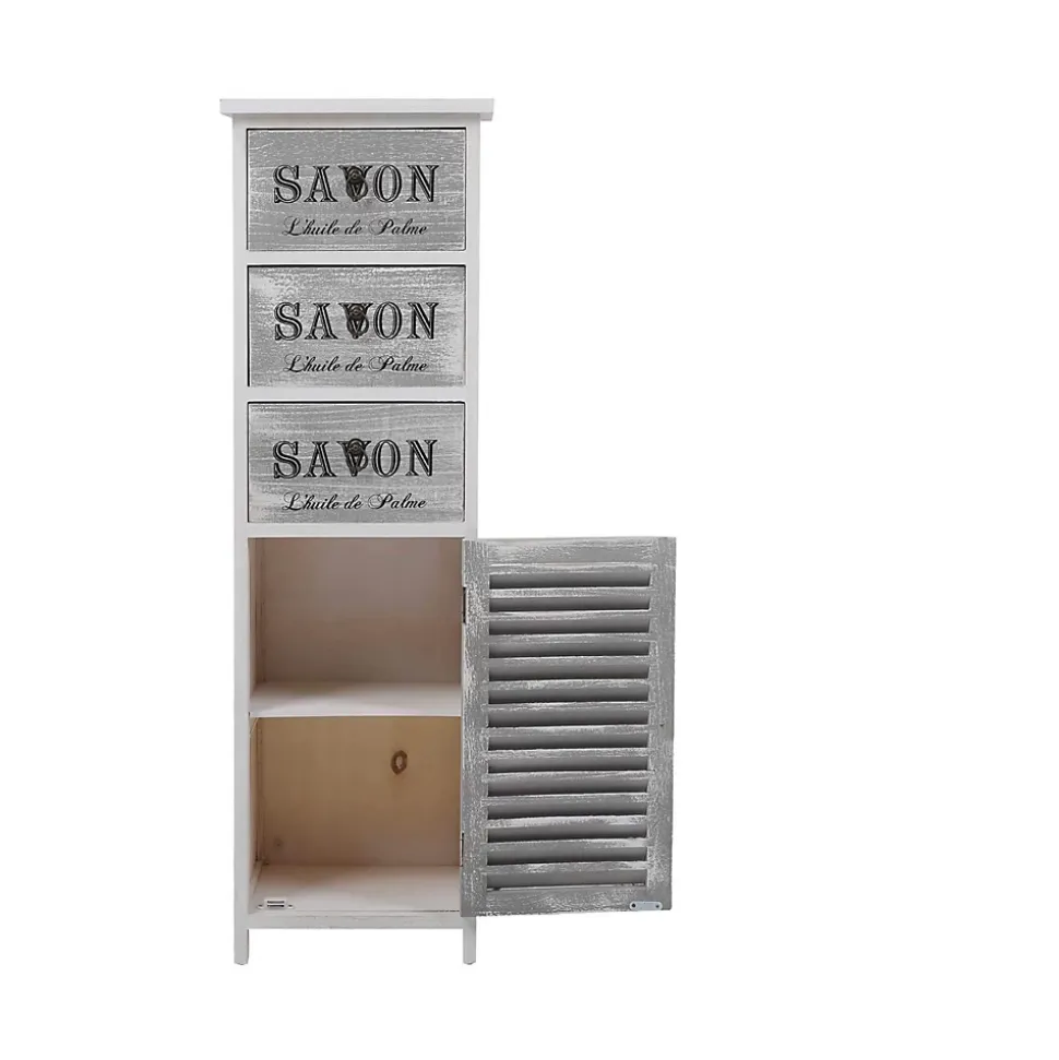 Commode Armoire Blanc Gris 3 Tiroirs Porte Bois 102x32x27