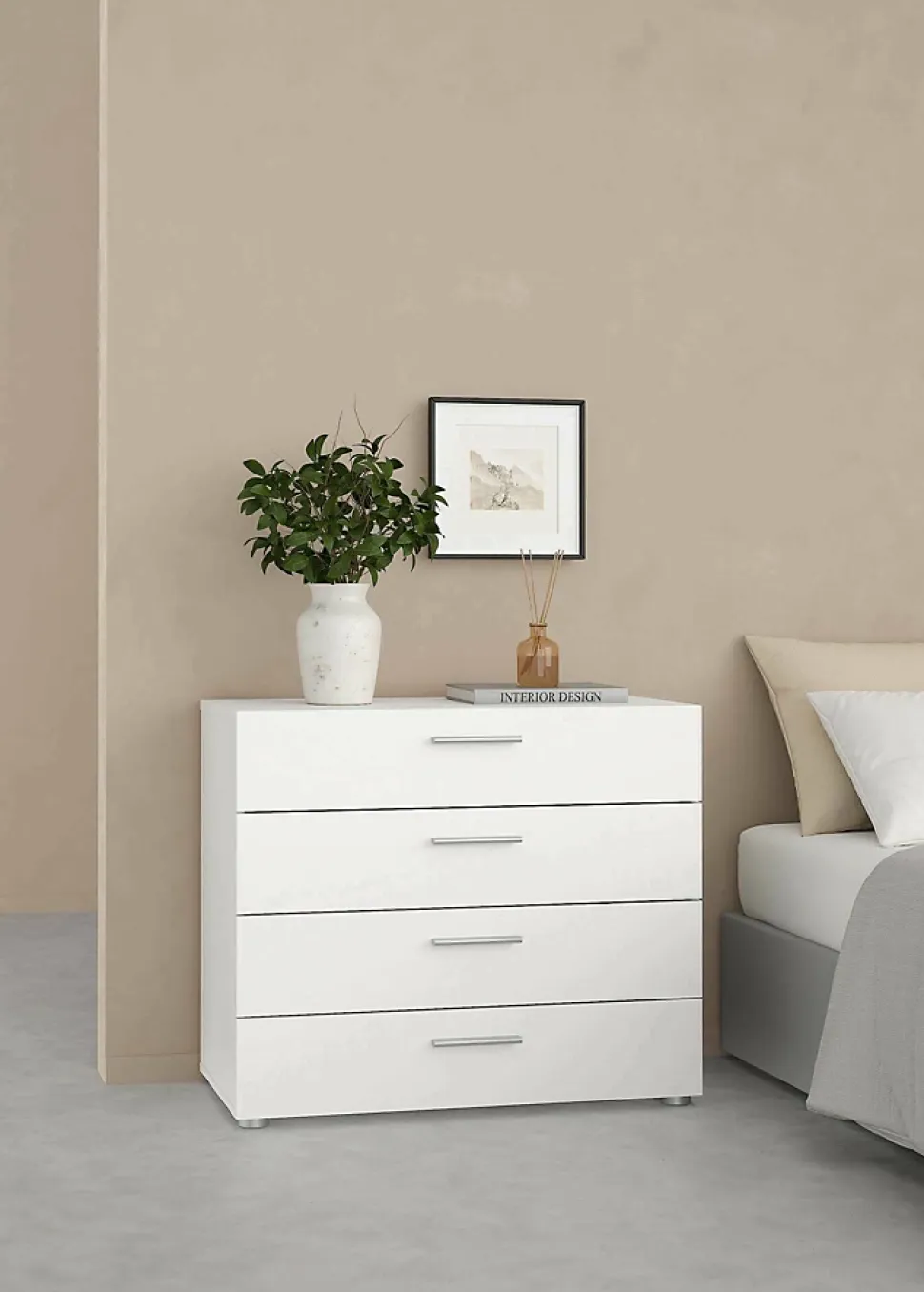 Commode Arwen, Commode polyvalente, Commode de chambre, Meuble avec tiroirs, 80x40 h68 cm, Blanc