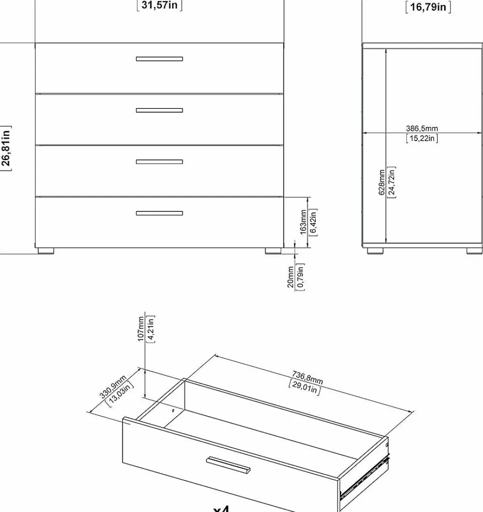 Commode Arwen, Commode polyvalente, Commode de chambre, Meuble avec tiroirs, 80x40 h68 cm, Blanc