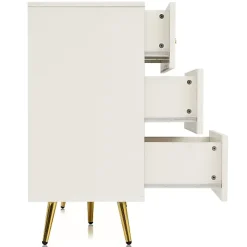 Commode avec 6 tiroirs - pieds dorés - en Panneaux de particules - Blanc