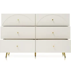 Commode avec 6 tiroirs - pieds dorés - en Panneaux de particules - Blanc