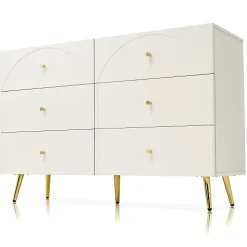 Commode avec 6 tiroirs - pieds dorés - en Panneaux de particules - Blanc