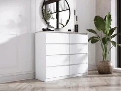 Commode Avec 8 Tiroirs, Blanc / Chêne Sonoma Top, 120 X 101 X 39 Cm