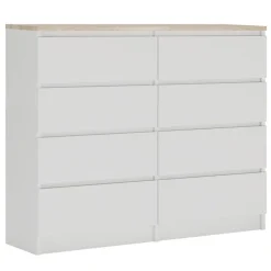 Commode Avec 8 Tiroirs, Blanc / Chêne Sonoma Top, 120 X 101 X 39 Cm