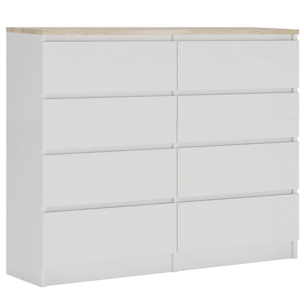 Commode Avec 8 Tiroirs, Blanc / Chêne Sonoma Top, 120 X 101 X 39 Cm