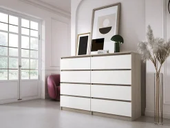 Commode Avec 8 Tiroirs, Chêne Sonoma / Blanc, 120 X 101 X 39 Cm