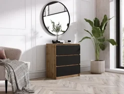 Commode Avec 3 Tiroirs Chêne Wotan / Noir, 70 X 39 X 79 Cm