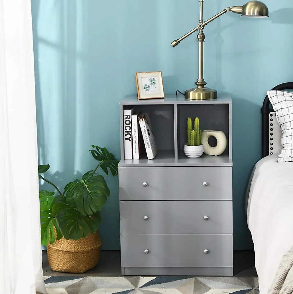 Commode avec 3 Tiroirs Coulissants 60x40x94CM,Organisateur de Rangement avec Dispositifs Anti-Basculement,Gris