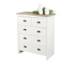 Commode avec 5 tiroirs design colonial 80x39,5xH97,5 cm, coloris blanc et plateau chene clair Collection MADERA