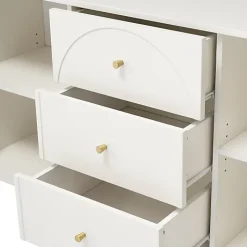 Commode avec 3 tiroirs et 2 portes - pieds dorés - en Panneaux de particules - Blanc