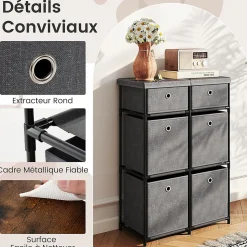Commode avec 6/9 Tiroirs Pliables, Tour de Rangement avec Bacs en Tissu à Tirer Facilement & Cadre en Métal(6 Tiroirs,Gris)