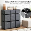 Commode avec 6/9 Tiroirs Pliables, Tour de Rangement avec Bacs en Tissu à Tirer Facilement & Cadre en Métal(9 Tiroirs,Gris)