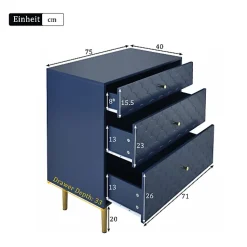 Commode avec ragement pour chambre - 3 tiroirs - bleu foncé