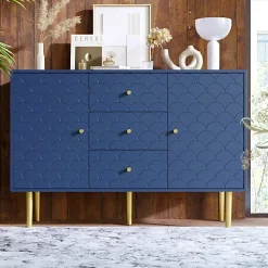 Commode avec ragement pour chambre - 3 tiroirs + 2 portes - bleu foncé