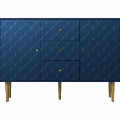 Commode avec ragement pour chambre - 3 tiroirs + 2 portes - bleu foncé