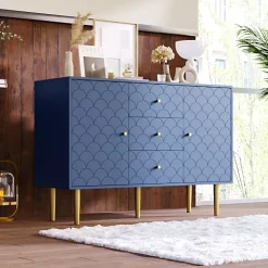 Commode avec ragement pour chambre - 3 tiroirs + 2 portes - bleu foncé