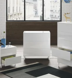 Commode Baltimore, Commode à 3 tiroirs, Commode pour la chambre, Commode moderne, 80x40h80 cm, Blanc