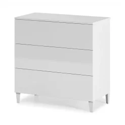 Commode Baltimore, Commode à 3 tiroirs, Commode pour la chambre, Commode moderne, 80x40h80 cm, Blanc