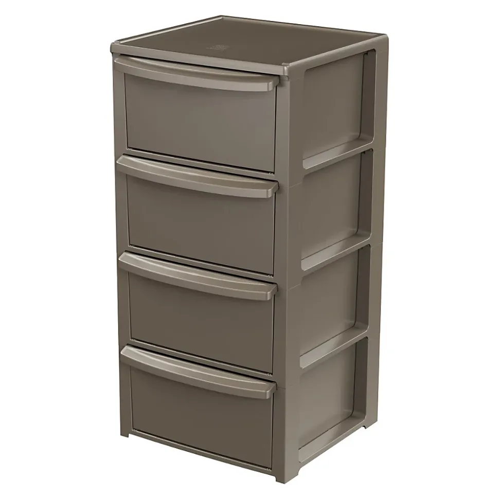 Commode basse 4 tiroirs 39 x 38.5 x H 80.5 cm Marron - Meuble de Rangement Chambre Bureau Buanderie Art Plast
