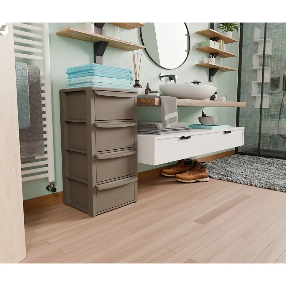 Commode basse 4 tiroirs 39 x 38.5 x H 80.5 cm Marron - Meuble de Rangement Chambre Bureau Buanderie Art Plast