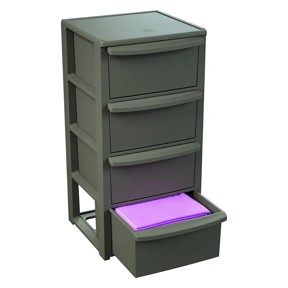 Commode basse 4 tiroirs 39 x 38.5 x H 80.5 cm Marron - Meuble de Rangement Chambre Bureau Buanderie Art Plast