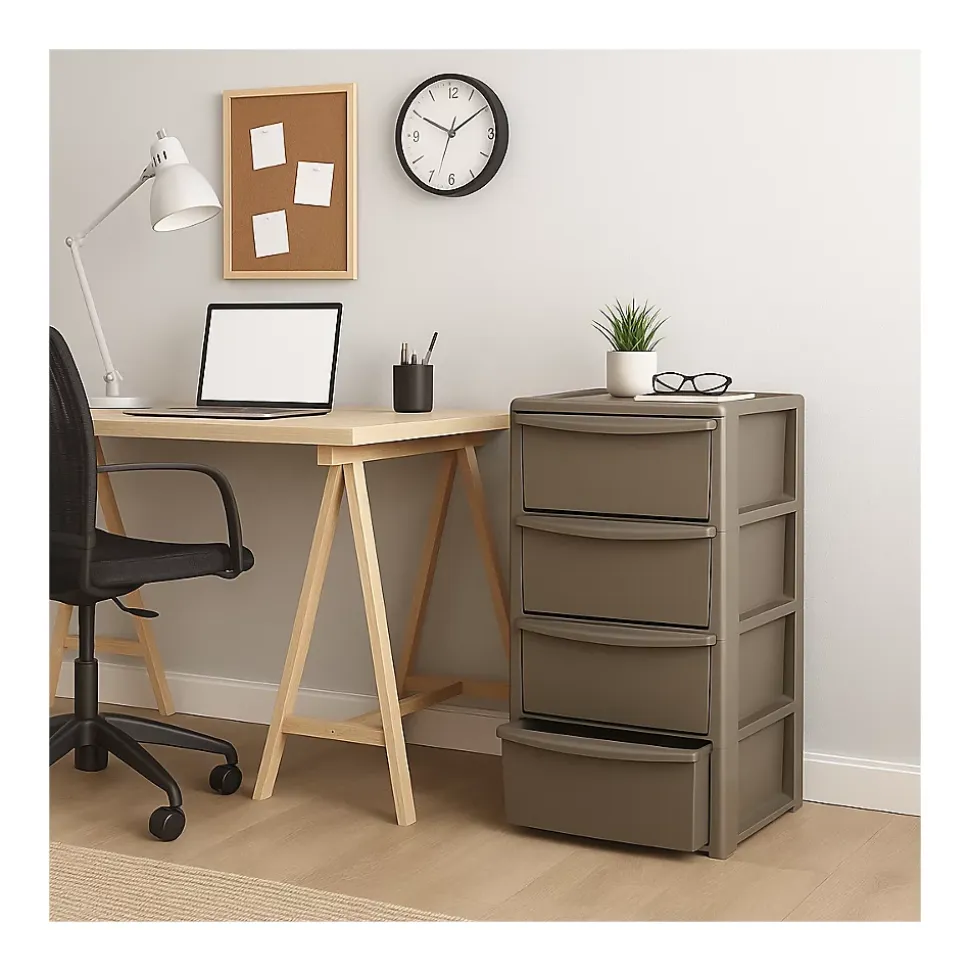 Commode basse 4 tiroirs 39 x 38.5 x H 80.5 cm Marron - Meuble de Rangement Chambre Bureau Buanderie Art Plast