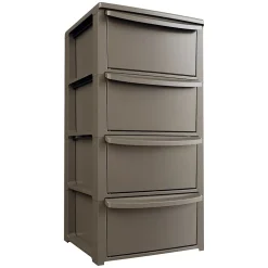 Commode basse 4 tiroirs 39 x 38.5 x H 80.5 cm Marron - Meuble de Rangement Chambre Bureau Buanderie Art Plast