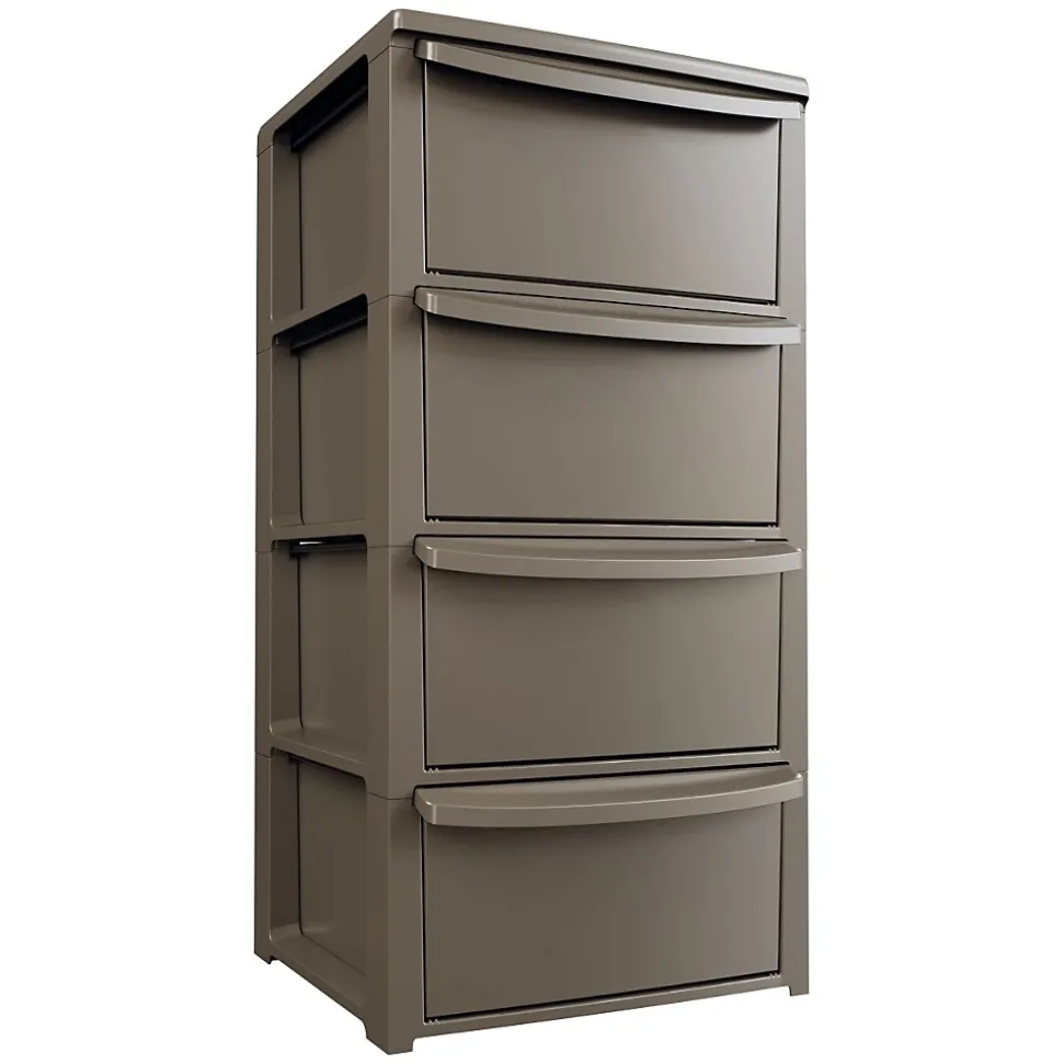 Commode basse 4 tiroirs 39 x 38.5 x H 80.5 cm Marron - Meuble de Rangement Chambre Bureau Buanderie Art Plast