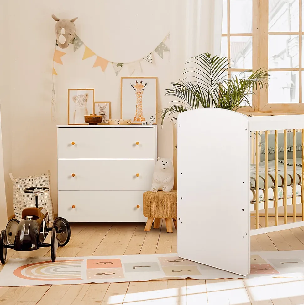 Commode Bébé Avec Plan à Langer Amovible Et 3 Tiroirs Blanc / Pin
