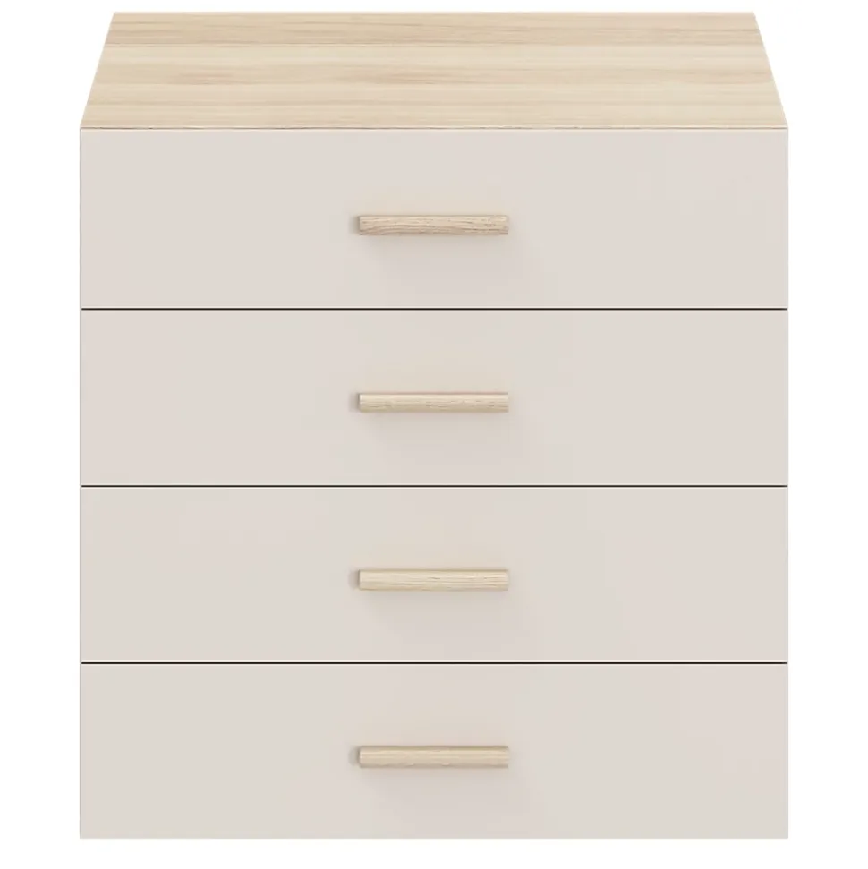 Commode beige cachemire et effet chêne avec 4 tiroirs GoodHome Atomia H. 75 x L. 75 x P. 58 cm