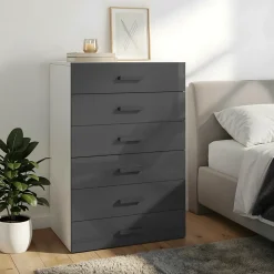 Commode blanche et anthracite brillant 6 tiroirs GoodHome Atomia H. 112,5 x L. 75 x P. 47 cm