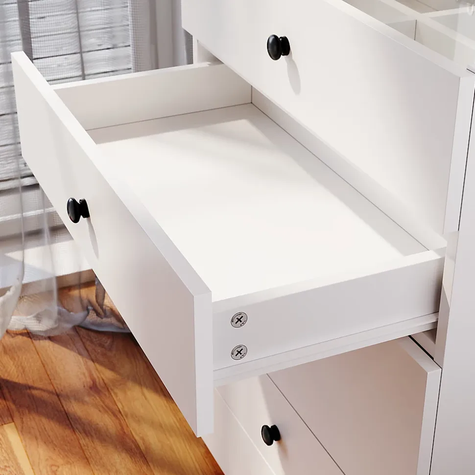 Commode Blanche SIRHONA L600xL450xH830mm Coiffeuse + Chaise + Miroir LED + Grand Rangement + Roulettes universelles