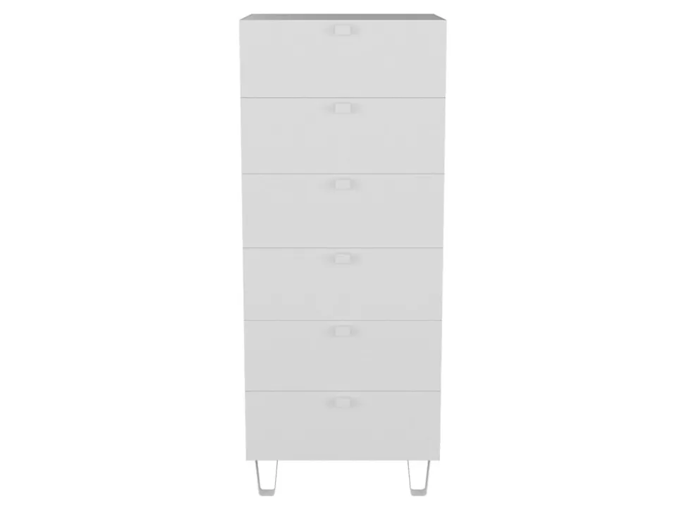 Commode blanche sur pieds 6 tiroirs chambre enfant GoodHome Atomia H. 123 x L. 50 x P. 45 cm