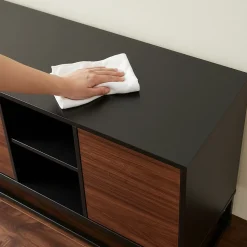 Commode Boxholm 160 x 30 x 57 cm noir effet noyer en.casa