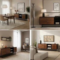 Commode Boxholm 160 x 30 x 57 cm noir effet noyer en.casa