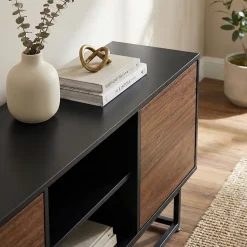 Commode Boxholm 160 x 30 x 57 cm noir effet noyer en.casa
