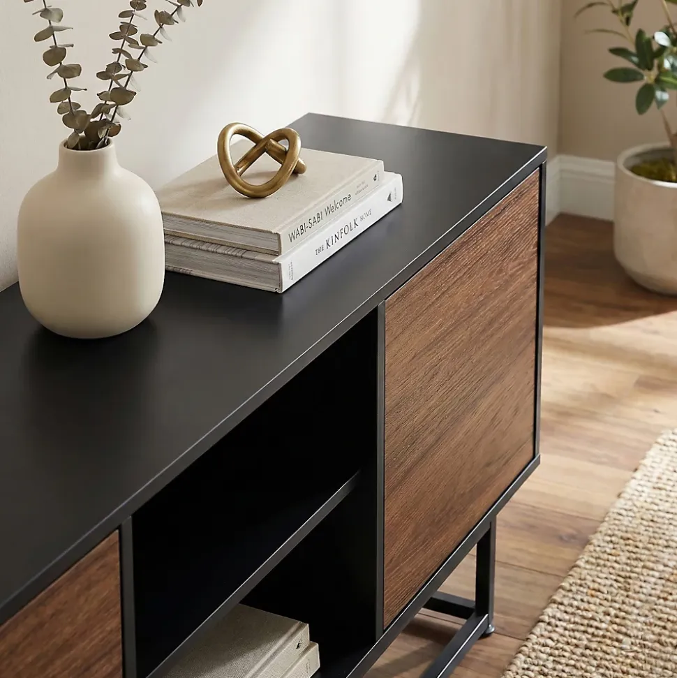 Commode Boxholm 160 x 30 x 57 cm noir effet noyer en.casa