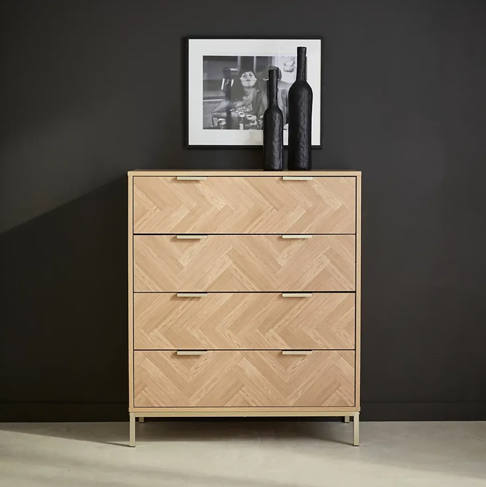 Commode Budapest. quatre tiroirs. décor chevrons L 80 x l 40 x H 95cm