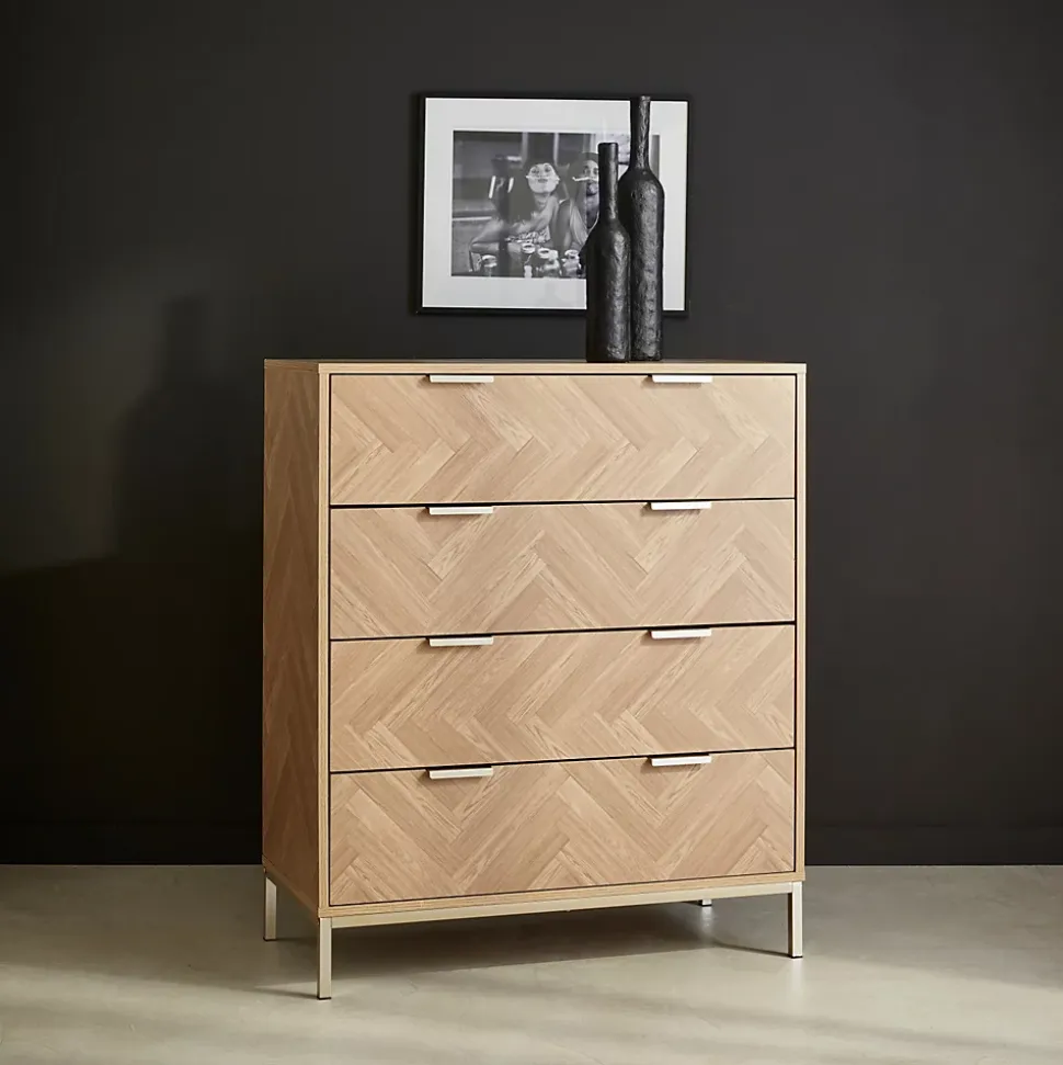 Commode Budapest. quatre tiroirs. décor chevrons L 80 x l 40 x H 95cm