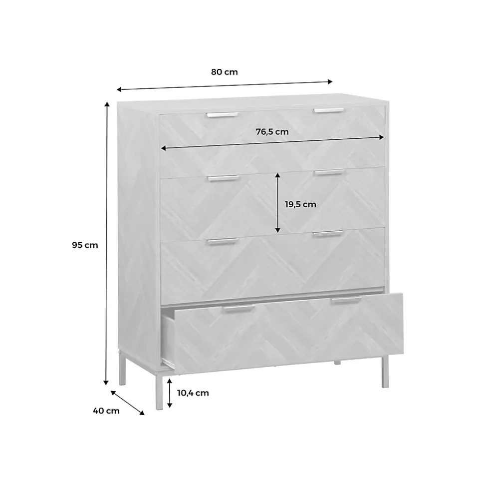 Commode Budapest. quatre tiroirs. décor chevrons L 80 x l 40 x H 95cm