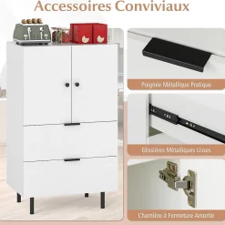 Commode Buffet, Armoire de Rangement avec 2 Tiroirs et Placard à Portes avec Pieds Métal Surélevés 60 x 41,5 x 102 CM (Marron)